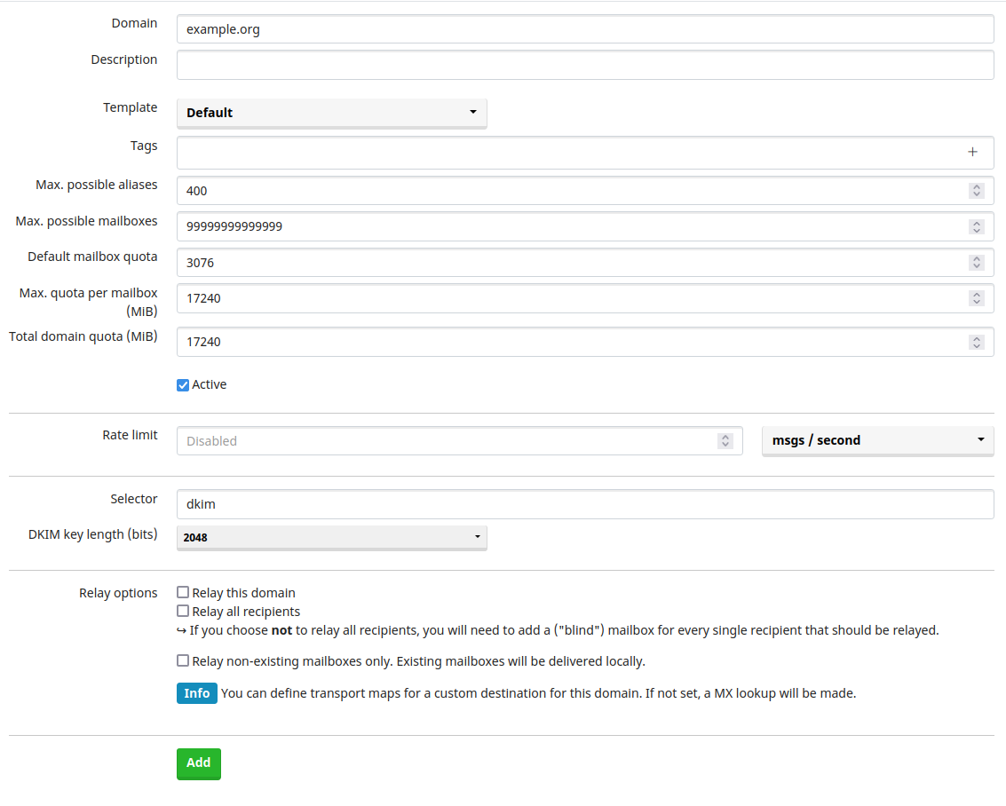 Creating a domain in mailcow